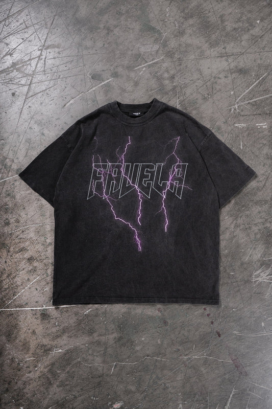 LIGHTNING OUTLINE ENZYME BLACK T-SHIRT