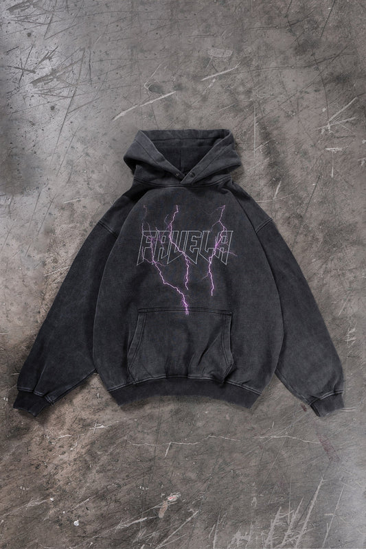 LIGHTNING OUTLINE BLACK WASHED HOODIE